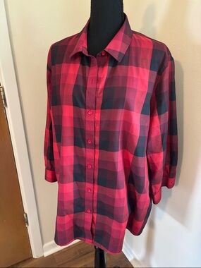 Coldwater Creek Red and Black Plaid Button-Down Shirt